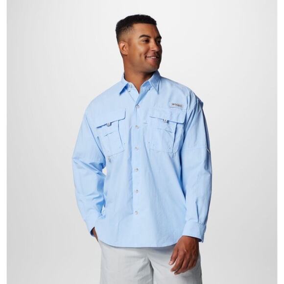 NWT Mens Columbia PFG Bahama II Long Sleeve Shirt Fishing Outdoors Light Blue XL - Picture 1 of 8